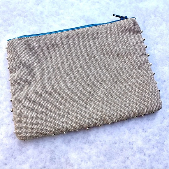 Two’s Company 100% Cotton Multicolor & Beige Beaded Small Pouch - Picture 2 of 6